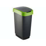 Cos gunoi plastic capac batant negru-verde Rotho Twist 50 L