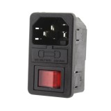 Priza retea cu intrerupator cu bec, suport siguranta, IEC 60320 - 125321