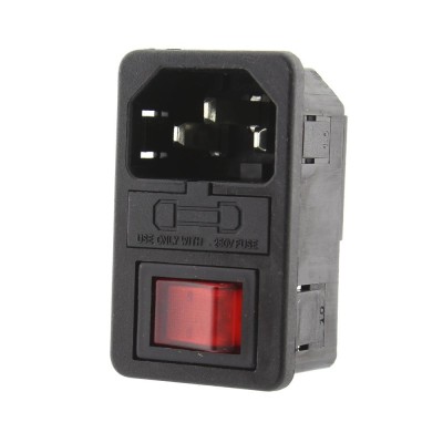 Priza retea cu intrerupator cu bec, suport siguranta, IEC 60320 - 125321 foto