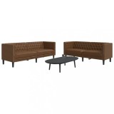 VidaXL Set canapele Chesterfield cu 2 locuri, maro piele &icirc;ntoarsă eco.