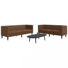vidaXL Set canapele Chesterfield cu 2 locuri, maro piele &icirc;ntoarsă eco.