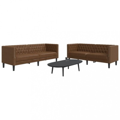 vidaXL Set canapele Chesterfield cu 2 locuri, maro piele &amp;icirc;ntoarsă eco. foto