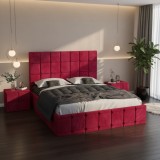 Pat Tapitat Titan Visiniu Catifea Premium cu Noptiere Tapitate ⭐Design modern