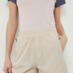 4F pantaloni scurți outdoor culoarea bej, neted, medium waist