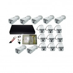 Kit profesional 16 camere supraveghere 2MP, Smart IR 80m, IP67, carcasa metalica + DVR 16 canale 5MP + Sursa + Cablu + Mufe foto