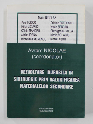 DEZVOLTARE DURABILA IN SIDERURGIE PRIN VALORIFICAREA MATERIALELOR SECUNDARE , coordonator AVRAM NICOLAE , 2004 foto
