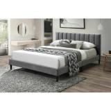 Pat dublu KL Amalia, tapitat cu catifea, somiera inclusa, structura lemn masiv, 140x200 cm, gri
