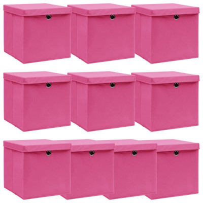 Cutii depozitare cu capace 10 buc. roz, 32x32x32 cm, textil GartenMobel Dekor foto