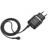 Incarcator Priza 2xUSB-A, 12W, 2.4A + Cablu Micro-USB 1m Hoco Aspiring (N4) Negru