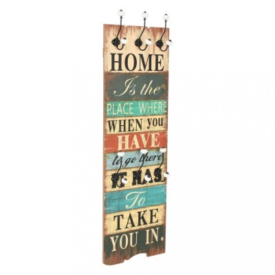 Gossi cuier de perete cu 6 carlige, 120 x 40 cm, home is foto