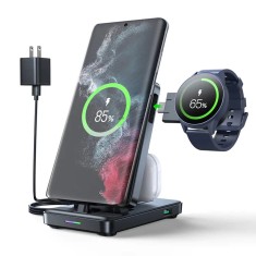 Statie de Incarcare Wireless pentru Phone, Earbuds, Watch, O104, ABS, Policarbonat, Black