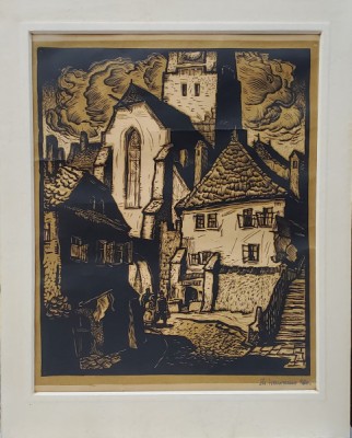 Gheorghe Ivancenco (1914-1979) - Sighisoara, Gravura 1960 foto