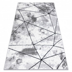 Covor modern COZY Polygons, geometric, triunghiurile - structural două niveluri de lână gri, 80x150 cm