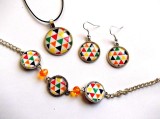 set bijuterii colier, bratara si cercei cu sticla multicolor 33632