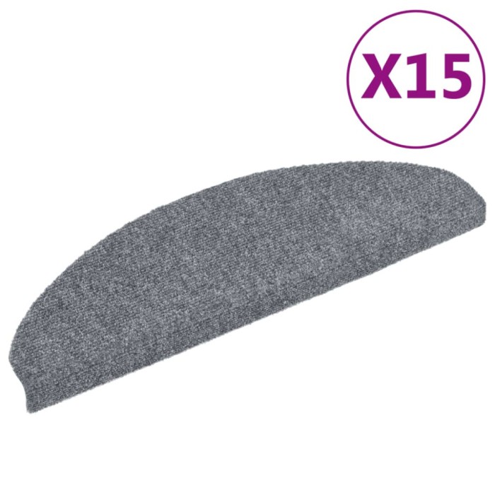 Covorase pentru scari autoadezive, 15 buc., 65x21x4 cm, gri deschis, semirotunde, mari