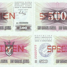 2x 1992 ( 1 VII ) , 500 dinara ( P-14s ) - Bosnia și Herțegovina - stare UNC