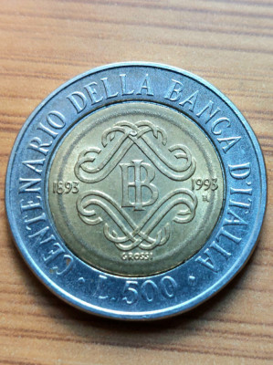 Moneda Italia 500 lire 1993 foto