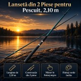 Lansetă din 2 Piese pentru Pescuit, 2,10 m