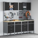 vidaXL Dulap de lucru cu sertar 10 pcs Negru Lemn ingineresc și oțel 3321490