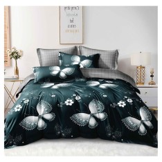 Lenjerie pat dublu,bumbac finet,6 piese,cearceaf cu elastic 180x200cm, cearceaf pilota 200x230cm, 2 fete de perna 50x70, 2 fete de perna 70x70-A1134