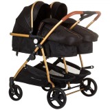 Carucior Gemeni Chipolino Duo Smart 2 in 1 Obsidian Gold, Landou, Reversibil, Huse picioare, Gentuta inclusa