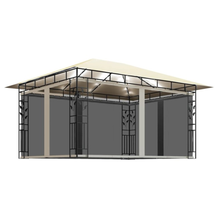 Pavilion cu plasa anti-tantari &amp; lumini LED crem 4x3x2,73m