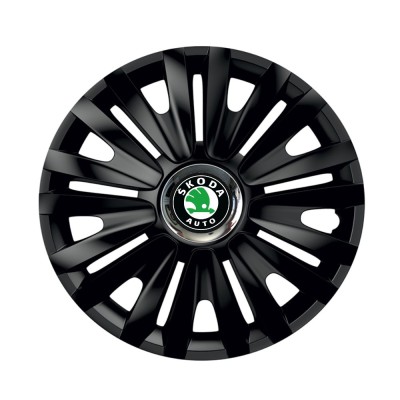Set 4 capace roti Negre Cu Inel Cromat Royal R15 pentru gama auto Skoda foto