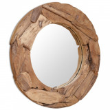 Oglindă decorativă, lemn de tec, 80 cm, rotundă, vidaXL