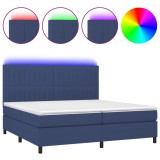 Cumpara ieftin Pat cu arcuri, saltea si LED, albastru, 200x200 cm, textil