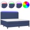 Pat cu arcuri, saltea si LED, albastru, 200x200 cm, textil