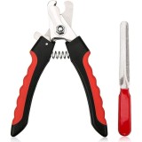 Cumpara ieftin Cleste de unghii pentru caini si pisici, cu pila inclusa, maner antiderapant si ergonomic, lama din otel inoxidabil, 12 cm, negru rosu