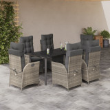 Set mobilier de gradina cu perne, 7 piese gri deschis poliratan