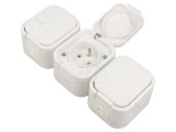 Conector alimentare AC 2P+PE, 250VAC, 16A, gri pentru perete