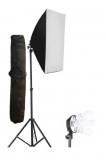 Softbox cu soclu de 4 becuri, trepied reglabil 200 cm, 4 becuri de 85W, geanta de transport inclusa