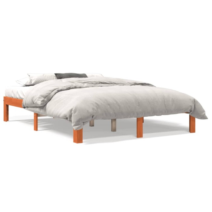 Gossi cadru pat fara saltea, maro ceruit, 135x190 cm, lemn masiv pin