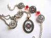 Set Bijuterii Handmade Motive Traditionale Romanesti, Cristale Rosii: Colier, Bratara, Cercei, Pandantiv - 35x30mm