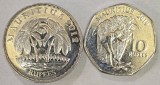 MAURITIUS Set / Lot 8 , 2 Monede : 5 Rupees 2012 + 10 Rupees 2019 , magnetic - otel placat cu nichel