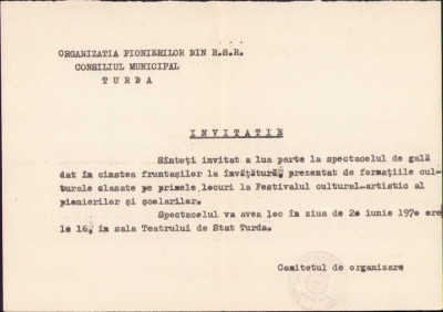 HST A77 Invitație pionieri Turda 1971 foto