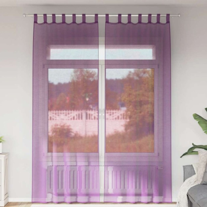 Perdele Voile cu Bucle 2 buc Violet 140x260 cm
