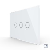 Cumpara ieftin Intrerupator touch triplu Livolo din sticla alba, cap scara/cruce, standard italian