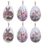 Oua decorative de Paste din spuma, albe, cu iepurasi, 5 cm, set 6 bucati, CMCLASS