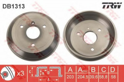 Tambur frana SMART FORTWO Cabrio (451) (2007 - 2016) TRW DB1313 foto