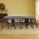 Set masa plianta 12 persoane, Pal Melaminat, insertii lemn masiv, 274x75x78 cm si 6 scaune pliante, tapiterie piele ecologica, wenge
