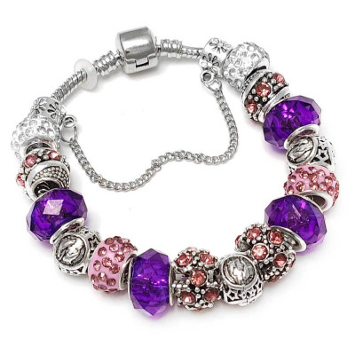 Brățară zodiac Pești tip Pandora, suflată cu argint cu strasuri montate &amp;icirc;n charmuri, inox solid de calitate violet 19 cm foto