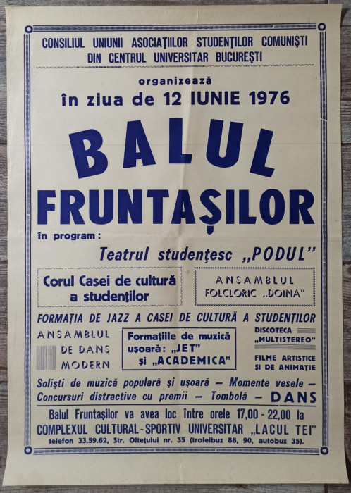 Afis Balul Fruntasilor 1976