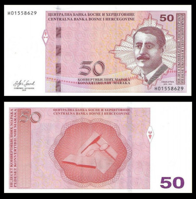 BOSNIA HERTEGOVINA █ bancnota █ 50 Konvertibilnih Marka █ 2019 █ P-85 SRB █ UNC foto