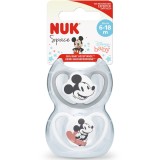 Suzeta Nuk Space Mickey, Silicon, 6-18 Luni, Forma Ortodontica, Set 2Buc/Cutie, Gri/Alb