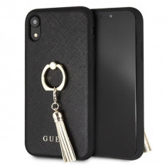 Husa Guess GUHCI61RSSABK iPhone XR Black Saffiano cu ring stand foto