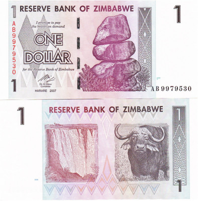 Zimbabwe 1 Dollar 2007 P-65 UNC foto