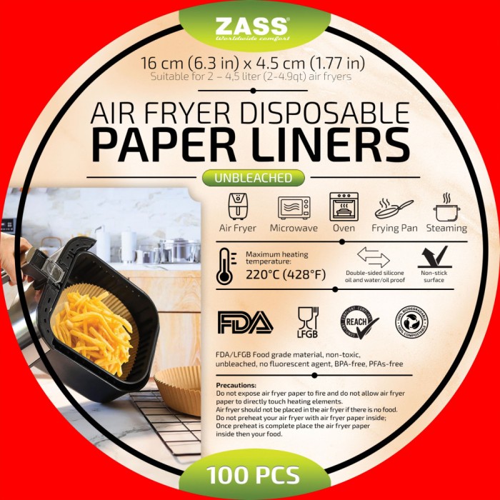 Set 100 buc Hartie de copt pentru airfryer ZASS ZPL 01 ProDesign DailyAppliances